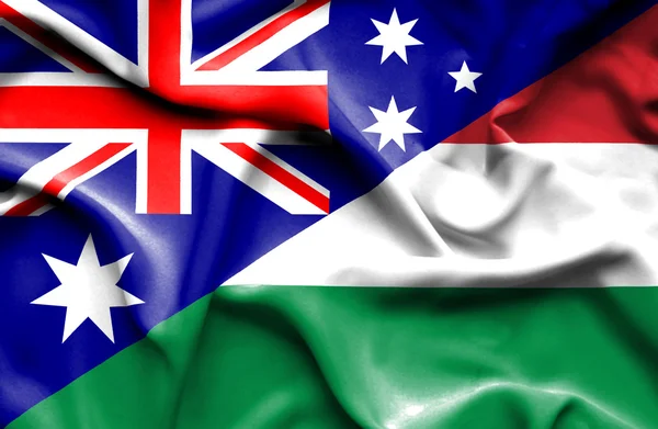 Waving flag of Hungary and Australia — Stock Photo, Image