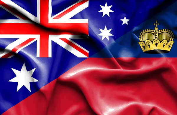 Flagge von Lichtenstein und Australien schwenken — Stockfoto