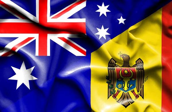 Viftande flagga Moldavia och Australien — Stockfoto