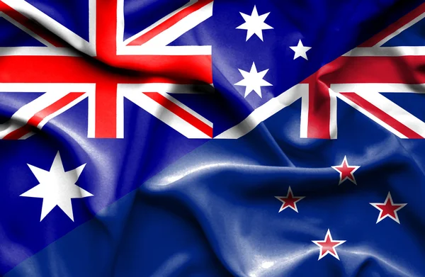 Waving flag of New Zealand and Australia — Stock Photo, Image