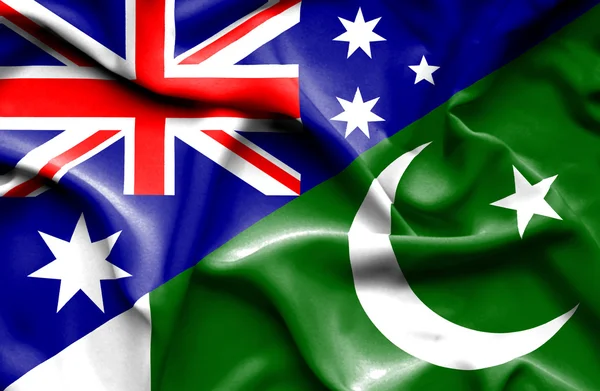 Waving flag of Pakistan and Australia — Stock Photo, Image