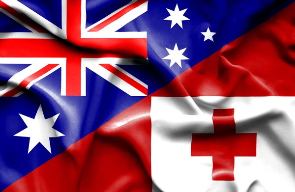 汤加和澳大利亚那飘扬的旗帜 — 图库照片