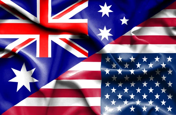 Wapperende vlag van Verenigde Staten van Amerika en Australië — Stockfoto