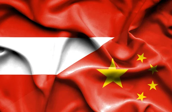 Waving flag of China and Austria