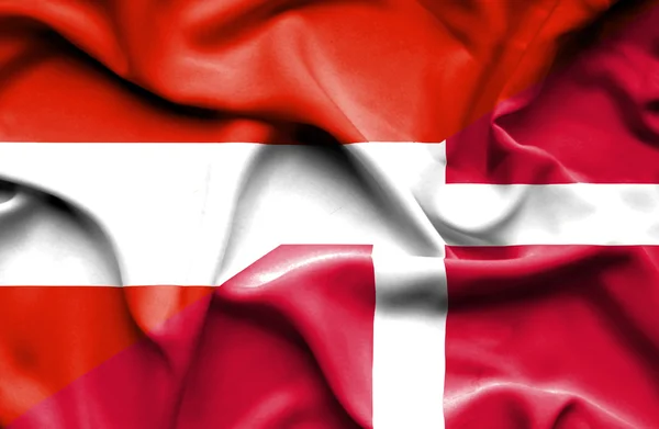 Waving flag of Denmark and Austria — Stock Photo, Image