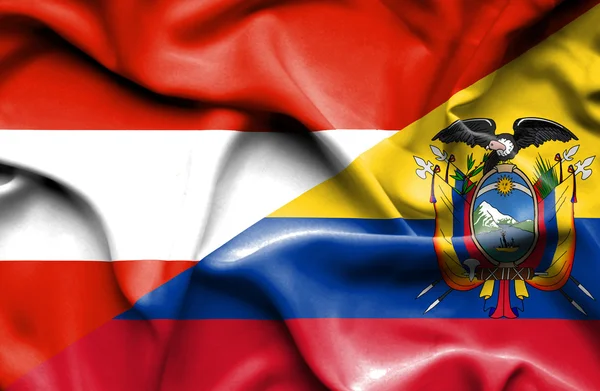 Ecuador és Ausztria hullámzó zászlaja — Stock Fotó