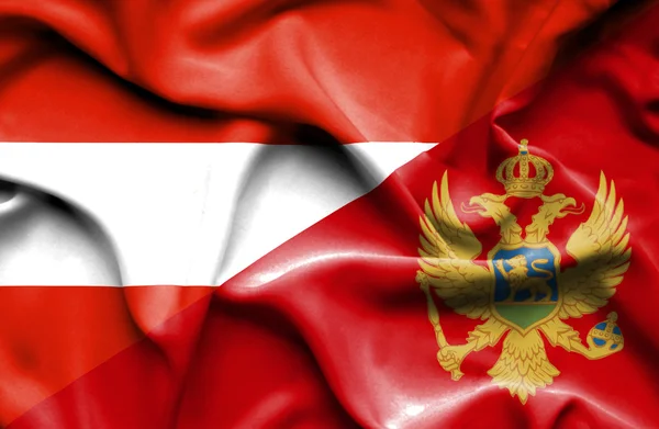 Waving flag of Montenegro and Austria — Stock Photo, Image