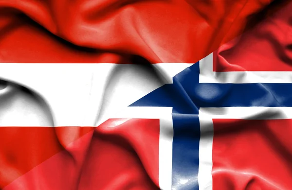 Waving flag of Norway and Austria — Stock Photo, Image