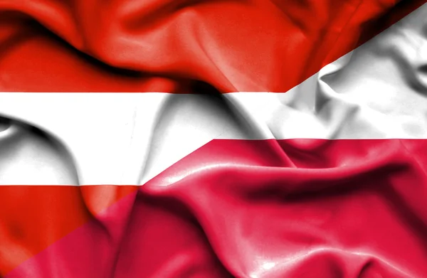 波兰和奥地利那飘扬的旗帜 — 图库照片