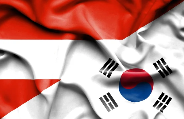 Waving flag of South Korea and Austria — Stock Photo, Image