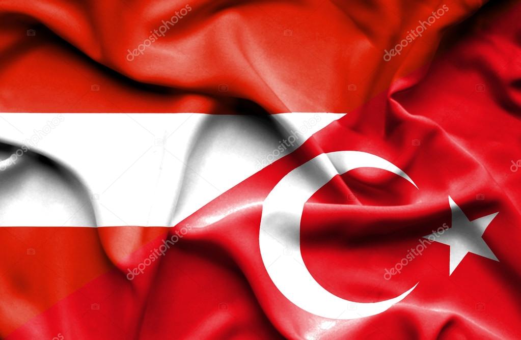 Waving flag of Turkey and Austria 