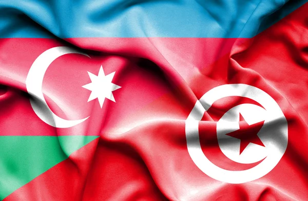 Waving flag of Tunisia and Azerbaijan — Stock Photo, Image