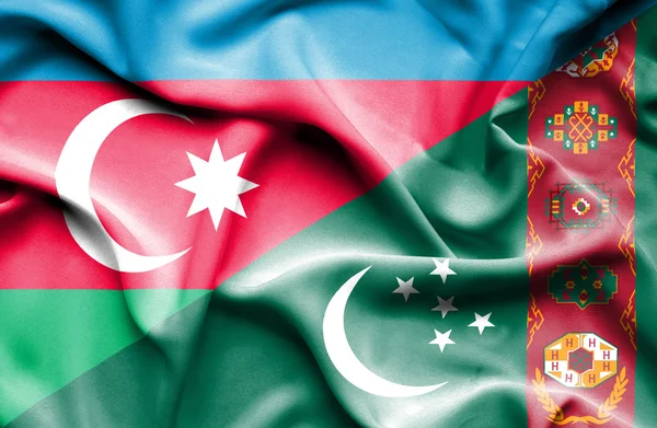 Waving flag of Turkmenistan and Azerbaijan — Stock Photo, Image