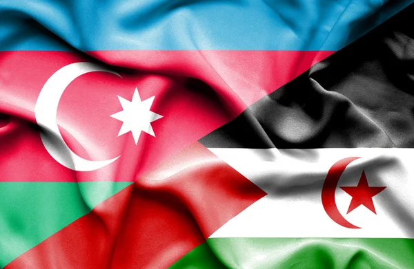 Waving flag of Western Sahara and Azerbaijan — Stock Photo, Image