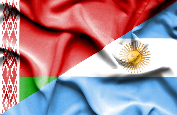 Macha flagą Argentyny i Białoruś — Zdjęcie stockowe