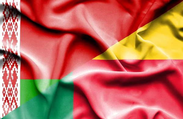 Waving flag of Benin and Belarus — Stock Photo, Image