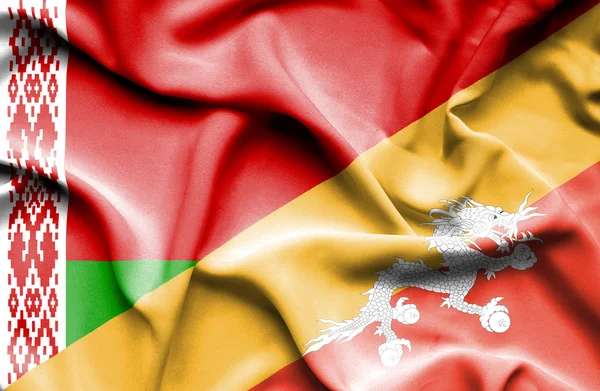 Waving flag of Bhutan and Belarus — Stock Photo, Image