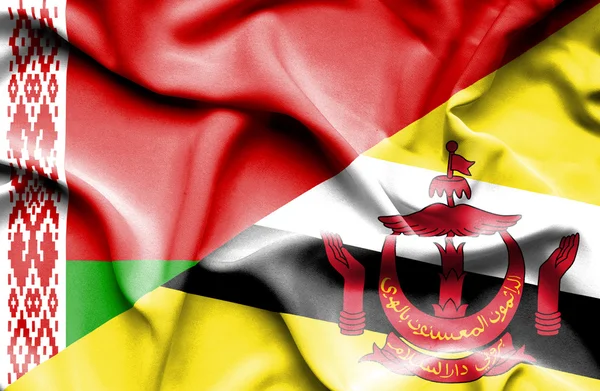 Wapperende vlag van Brunei en Wit-Rusland — Stockfoto