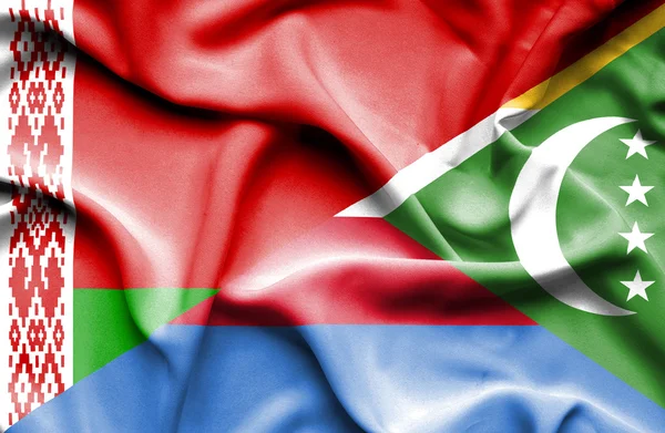 Bandera ondeante de Comoras y Bielorrusia —  Fotos de Stock