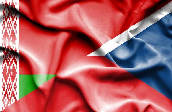 Bandera ondeante de República Checa y Bielorrusia — Foto de Stock