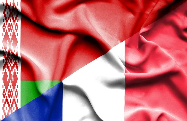 Waving flag of France and Belarus — Stock Photo, Image