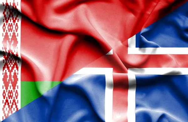 Bandera ondeante de Islandia y Belarús — Foto de Stock