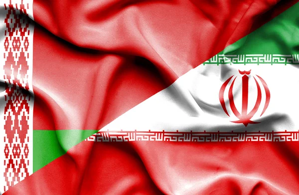 Ondeando la bandera de Irán y Bielorrusia — Foto de Stock