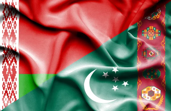 Bandera ondeante de Turkmenistán y Bielorrusia — Foto de Stock