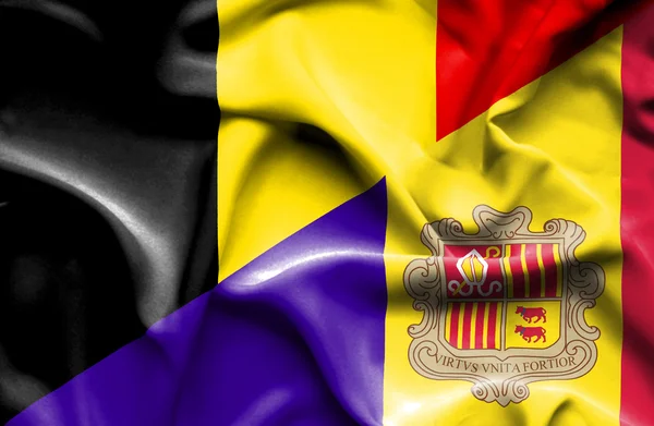 Waving flag of Andorra and Belgium — Stock Photo, Image