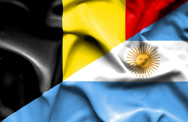 Waving flag of Argentina and Belgium — Stock Photo, Image