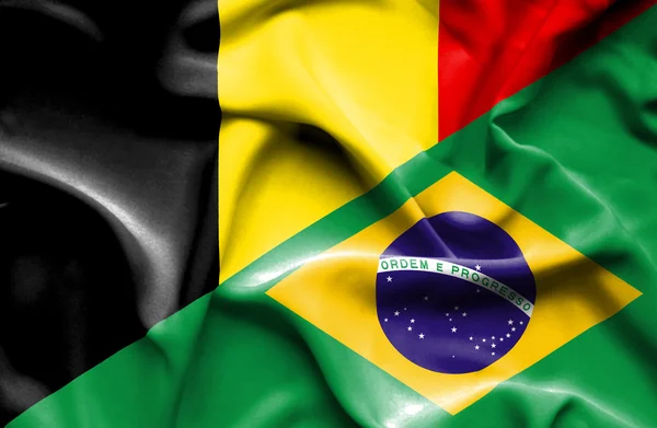 Flagge Brasiliens und Belgiens schwenken — Stockfoto