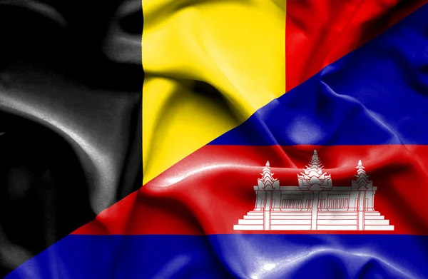 柬埔寨和比利时那飘扬的旗帜 — 图库照片
