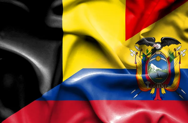 Waving flag of Ecuador and Belgium — Stock Photo, Image