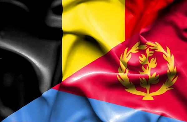 Waving flag of Eritrea and Belgium — Stock Photo, Image