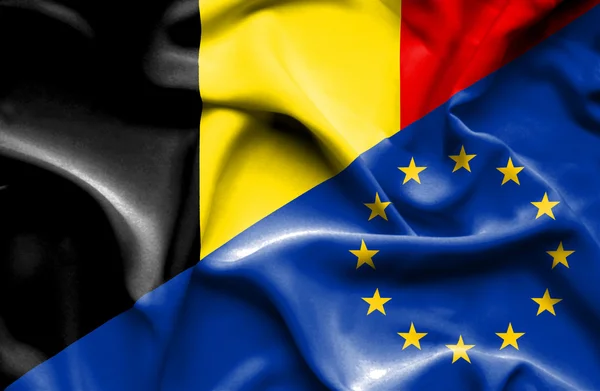Bandera ondeante de la Unión Europea y Bélgica —  Fotos de Stock