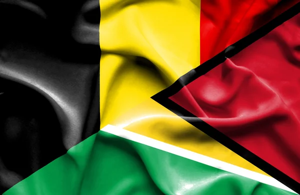 Waving flag of Guyana and Belgium — Stock Photo, Image