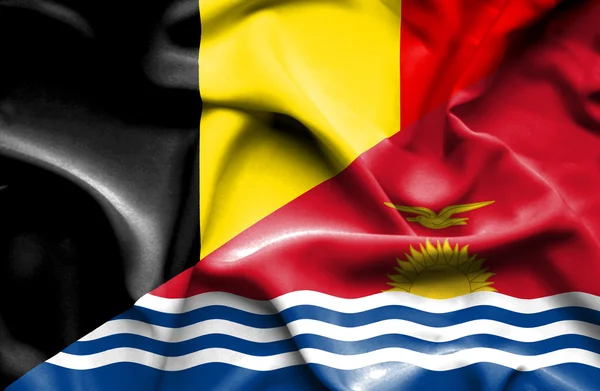 基里巴斯和比利时那飘扬的旗帜 — 图库照片
