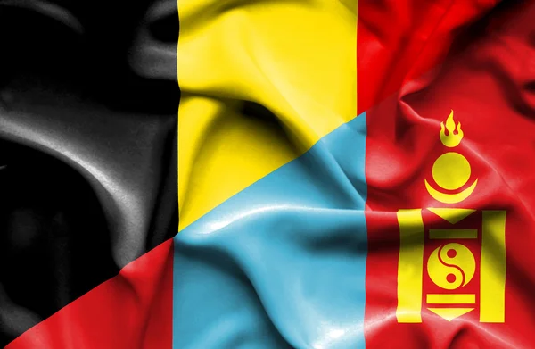 Waving flag of Mongolia and Belgium — Stock Photo, Image