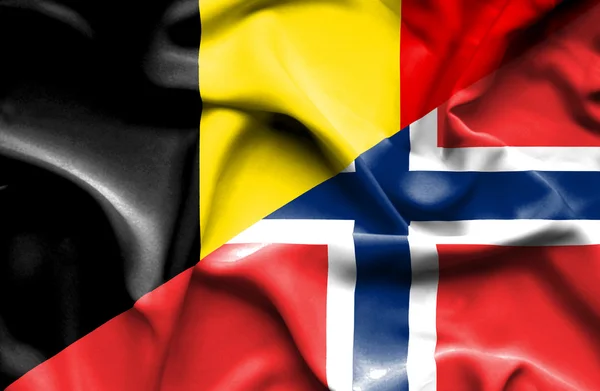 挪威和比利时那飘扬的旗帜 — 图库照片