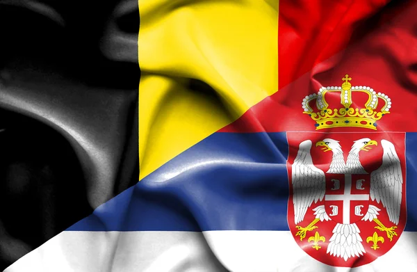 Waving flag of Serbia and Belgium — Stock Photo, Image
