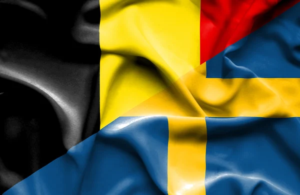 Waving flag of Sweden and Belgium — Stock Photo, Image