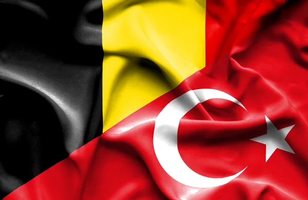 Waving flag of Turkey and Belgium — Stock Photo, Image