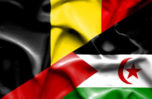 Waving flag of Western Sahara and Belgium — Stock Photo, Image