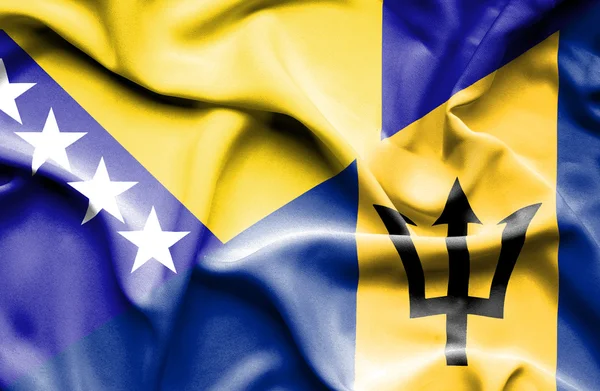 Wapperende vlag van Barbados en Bosnië en Herzegovina — Stockfoto