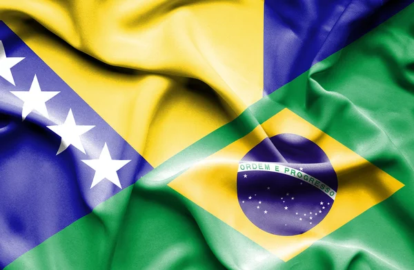 Waving flag of Brazil and Bosnia and Herzegovina — Stock Photo, Image