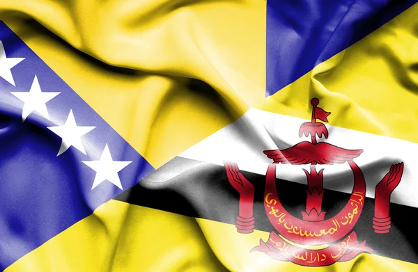 Vlající vlajka Bruneje a Bosnou a Hercegovinou — Stock fotografie