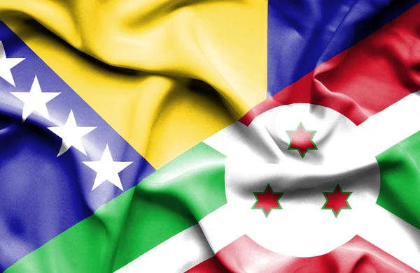 Vlající vlajka Burundi a Bosnou a Hercegovinou — Stock fotografie