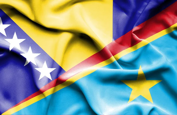 Viftande flagga Kongo-Kinshasa och Bosnien och Hercego — Stockfoto