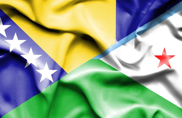Viftande flagga Dijbouti och Bosnien och Hercegovina — Stockfoto