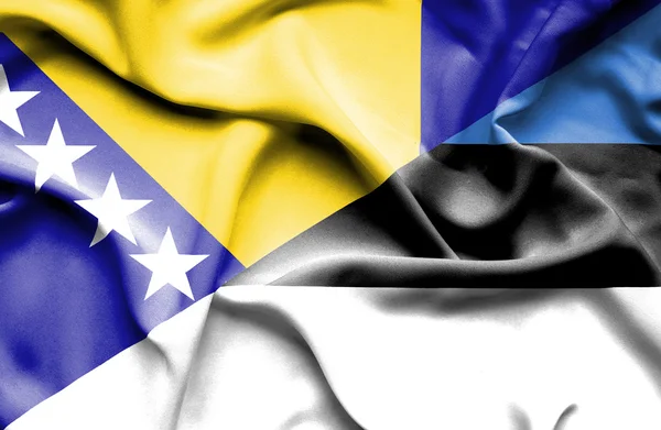 Waving flag of Estonia and Bosnia and Herzegovina — Stock Photo, Image
